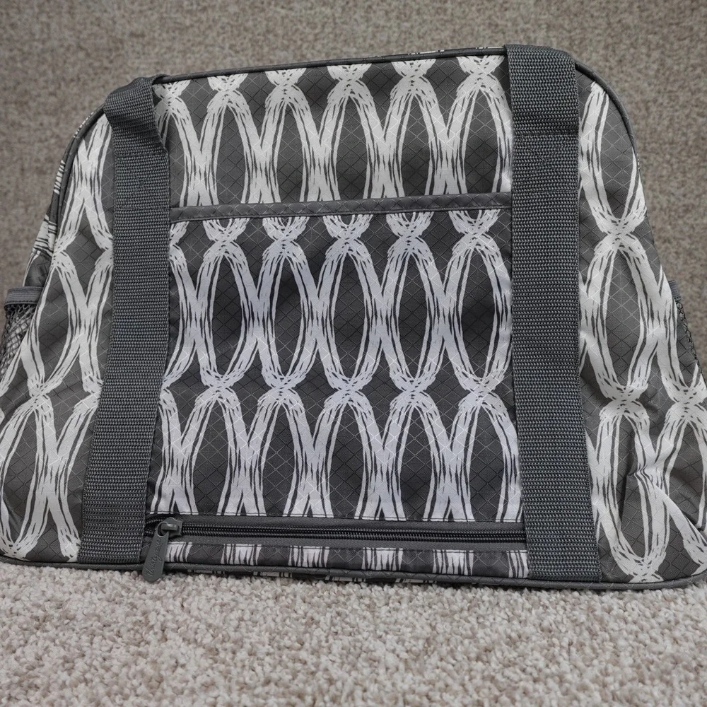 Thirty-One All-in Tote Duffel Bag Grey White Geometric‎ Link Weekender Carry-On
